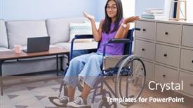  Presentation with wheelchair - Theme with young-hispanic-woman-sitting background and a  colored foreground
