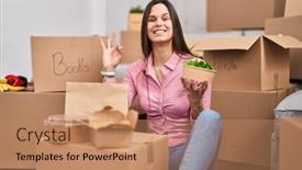  Presentation with food delivery - Slides with young-hispanic-woman-sitting background and a coral colored foreground