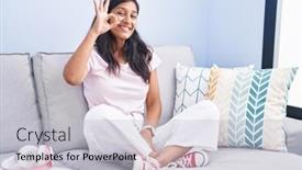  Presentation with fingers - PPT layouts having young-hispanic-woman-sitting and a light gray colored foreground