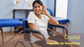  Presentation with physiotherapy - PPT theme consisting of young-hispanic-woman-sitting background and a violet colored foreground