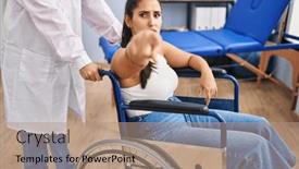  Presentation with physiotherapy - Presentation theme featuring young-hispanic-woman-sitting background and a coral colored foreground