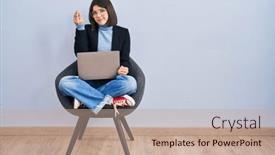  Presentation with confident young hispanic woman - Slides featuring young-hispanic-woman-sitting background and a  colored foreground