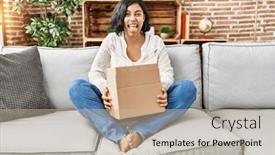  Presentation with hispanic - Presentation theme enhanced with young-hispanic-woman-sitting background and a  colored foreground