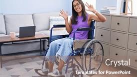 Presentation with eight - PPT theme consisting of young-hispanic-woman-sitting background and a coral colored foreground