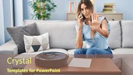  Presentation with defense - PPT theme consisting of young-hispanic-woman-sitting background and a  colored foreground