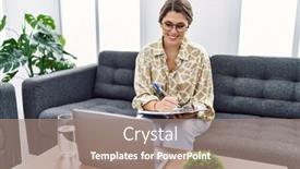  Presentation with confident young hispanic woman - Presentation having young-hispanic-woman-smiling-confident background and a coral colored foreground