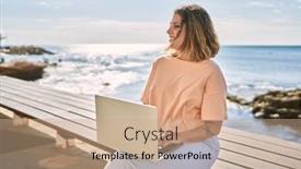  Presentation with confident young hispanic woman - PPT theme featuring young-hispanic-woman-smiling-confident background and a  colored foreground