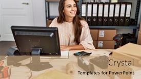  Presentation with confident young hispanic woman - Slide set with young-hispanic-woman-smiling-confident background and a coral colored foreground