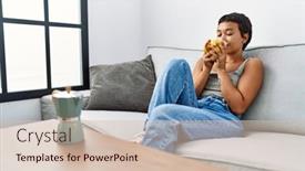  Presentation with confident young hispanic woman - Presentation theme consisting of young-hispanic-woman-smiling-confident background and a soft green colored foreground