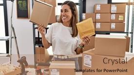  Presentation with confident young hispanic woman - Slides having young-hispanic-woman-smiling-confident background and a coral colored foreground