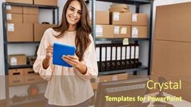  Presentation with confident young hispanic woman - Presentation design featuring young-hispanic-woman-smiling-confident background and a coral colored foreground