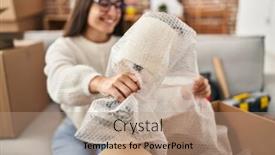  Presentation with confident young hispanic woman - PPT theme featuring young-hispanic-woman-smiling-confident background and a coral colored foreground