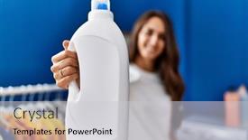  Presentation with confident young hispanic woman - PPT theme consisting of young-hispanic-woman-smiling-confident background and a light gray colored foreground