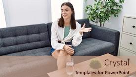  Presentation with confident young hispanic woman - Slide set featuring young-hispanic-woman-smiling-confident background and a coral colored foreground