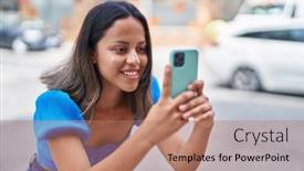  Presentation with confident young hispanic woman - Slides with young-hispanic-woman-smiling-confident background and a coral colored foreground