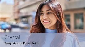  Presentation with confident young hispanic woman - PPT theme having young-hispanic-woman-smiling-confident background and a light blue colored foreground