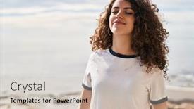  Presentation with breathing - PPT theme enhanced with young-hispanic-woman-smiling-confident background and a soft green colored foreground