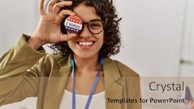  Presentation with confident young hispanic woman - Slides with young-hispanic-woman-smiling-confident background and a coral colored foreground