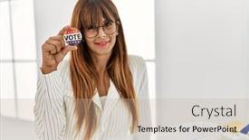  Presentation with vote - PPT layouts with young-hispanic-woman-smiling-confident background and a mint green colored foreground