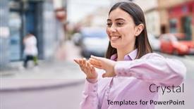  Presentation with confident young hispanic woman - Presentation featuring young-hispanic-woman-smiling-confident background and a  colored foreground