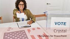  Presentation with vote - PPT theme with young-hispanic-woman-smiling-confident background and a lemonade colored foreground