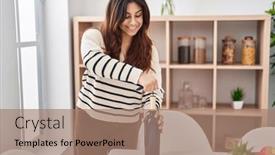  Presentation with bottle red wine - Theme consisting of young-hispanic-woman-smiling-confident background and a coral colored foreground