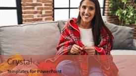  Presentation with sewing needle - Presentation theme having young-hispanic-woman-smiling-confident background and a red colored foreground