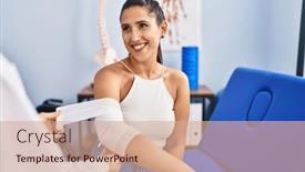  Presentation with bandaging - Slide deck featuring young-hispanic-woman-smiling-confident background and a coral colored foreground