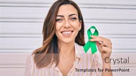  Presentation with green city - Cool new slides with young-hispanic-woman-smiling-happy backdrop and a coral colored foreground