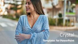  Presentation with happy smiling woman dental health - Presentation design featuring young-hispanic-woman-smiling-happy background and a teal colored foreground