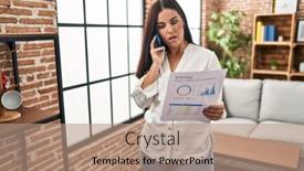  Presentation with speaking - Theme having young-hispanic-woman-speaking background and a coral colored foreground