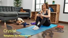  Presentation with confident young hispanic woman - PPT theme enhanced with young-hispanic-woman-sportswoman-smiling background and a  colored foreground