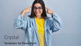  Presentation with great idea - Theme consisting of young-hispanic-woman-standing-over background and a light blue colored foreground