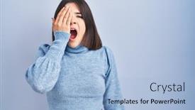  Presentation with face pain - Slide deck with young-hispanic-woman-standing-over background and a light blue colored foreground