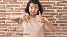  Presentation with bricks - Presentation design enhanced with young-hispanic-woman-standing-over background and a coral colored foreground