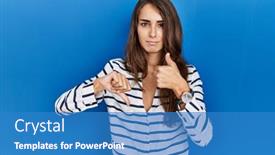  Presentation with conflict - PPT theme featuring young-hispanic-woman-standing-over background and a teal colored foreground