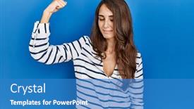  Presentation with confident young hispanic woman - Presentation theme consisting of young-hispanic-woman-standing-over background and a teal colored foreground