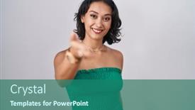  Presentation with hand palm - Slides enhanced with young-hispanic-woman-standing-over background and a ocean colored foreground