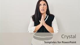  Presentation with praying hands - PPT layouts featuring young-hispanic-woman-standing-over background and a light gray colored foreground