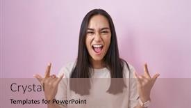  Presentation with rock music - Theme with young-hispanic-woman-standing-over background and a coral colored foreground
