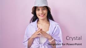  Presentation with hispanic - Slide set having young-hispanic-woman-standing-over background and a soft green colored foreground