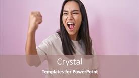  Presentation with anger - Presentation theme having young-hispanic-woman-standing-over background and a  colored foreground