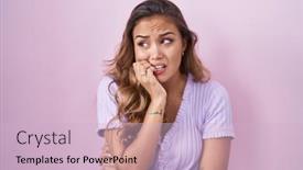  Presentation with pink nails - PPT layouts with young-hispanic-woman-standing-over background and a lemonade colored foreground