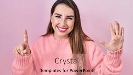  Presentation with confident young hispanic woman - Slides enhanced with young-hispanic-woman-standing-over background and a coral colored foreground