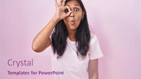  Presentation with eye - PPT theme consisting of young-hispanic-woman-standing-over background and a lemonade colored foreground