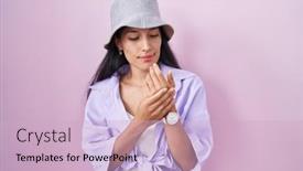  Presentation with arthritis - Slide deck with young-hispanic-woman-standing-over background and a lemonade colored foreground