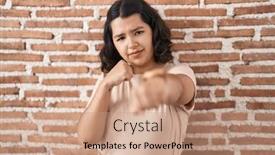  Presentation with violence woman - Presentation theme with young-hispanic-woman-standing-over background and a coral colored foreground