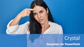  Presentation with acne woman - Slide set having young-hispanic-woman-standing-over background and a teal colored foreground