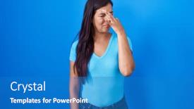  Presentation with bad breath - Presentation design enhanced with young-hispanic-woman-standing-over background and a teal colored foreground