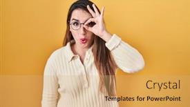  Presentation with hispanic - Presentation with young-hispanic-woman-standing-over background and a coral colored foreground